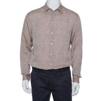 Pre Owned Armani Collezioni Brown Linen Shirt M