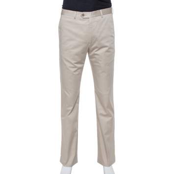 Pre Owned Armani Collezioni Beige Cotton Classic Fit Trousers L