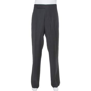 Pre Owned Armani Collezioni Black Wool Side Stripe Detail Straight Leg Trousers 4XL