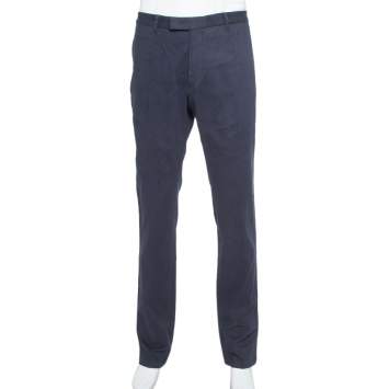 Pre Owned Armani Collezioni Navy Blue Cotton Tapered trousers 4XL