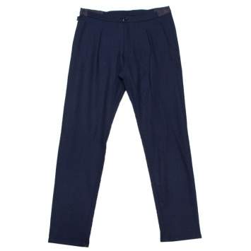 Pre Owned Armani Collezioni Navy Blue Wool Contrast Waistband Trim Tailored Trousers 4XL