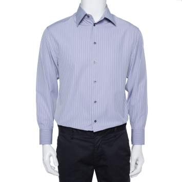 Pre Owned Armani Collezioni Lilac Striped Cotton Button Front Shirt L