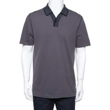 Pre Owned Armani Collezioni Dark Grey Cotton Contrast Collar Detail Polo T-Shirt XXL