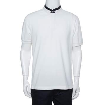 Pre Owned Armani Collezioni White Cotton Pique Contrast Collar Detail T-Shirt XXL