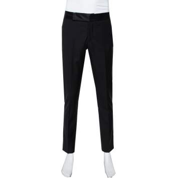 Pre Owned Armani Collezioni Black Wool Straight Leg Trousers L