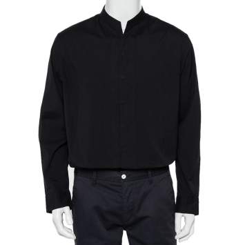 Pre Owned Armani Collezioni Black Cotton Stand Collar Shirt XL