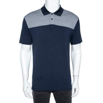 Pre Owned Armani Collezioni Navy Blue Jersey Contrast Patch Detail T-Shirt 