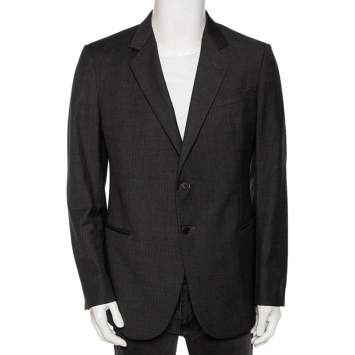 Pre Owned Armani Collezioni Charcoal Grey Striped Wool Button Front Blazer XL