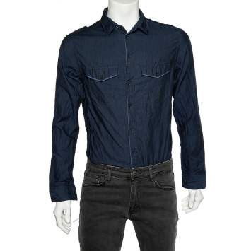 Pre Owned Armani Collezioni Navy Blue Cotton Button Front Shirt M