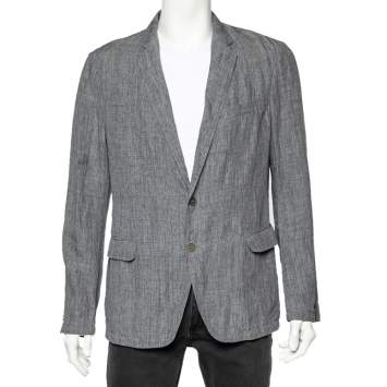 Pre Owned Armani Collezioni Grey Linen Two Buttoned Jacket XXL