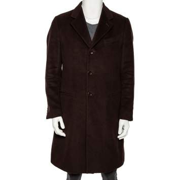 Pre Owned Armani Collezioni Dark Brown Wool Buttoned Long Coat M
