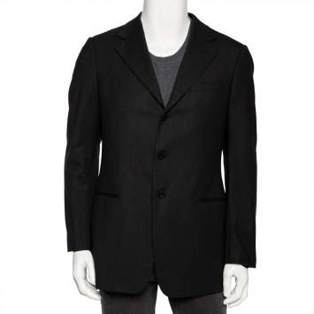 Pre Owned Armani Collezioni Charcoal Grey Wool Single Breasted Blazer L