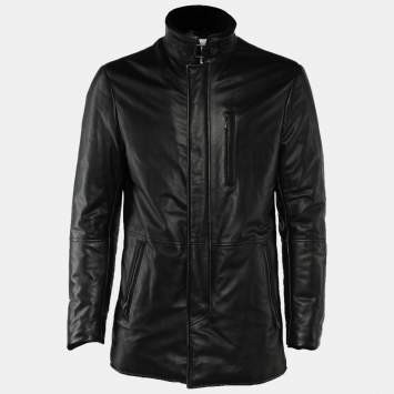 Pre Owned Armani Collezioni Black Leather Shearling Trimmed Jacket L