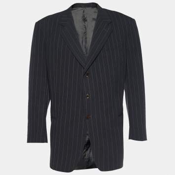 Pre Owned Armani Collezioni Grey Striped Wool Single Breasted Blazer XXXL