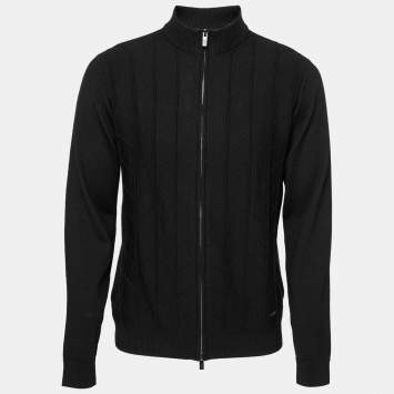 Pre Owned Armani Collezioni Black Knit Zip Front Long Sleeve Jacket XL