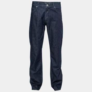 مملوكة مسبقًا Armani Collezioni Navy Blue Cotton Regular Fit Jeans L