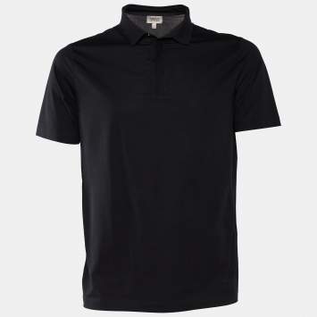 Pre Owned Armani Collezioni Black Cotton Knit Polo T-Shirt L