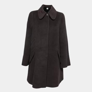 Pre Owned Armani Collezioni Vintage Dark Brown Angora Wool Collared Coat M