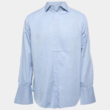 Pre Owned Armani Collezioni Blue Cotton Full Sleeve Shirt M