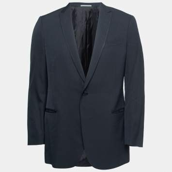 Pre Owned Armani Collezioni Midnight Blue Striped Wool Blend Single-Breasted Blazer XL