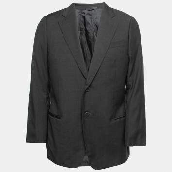 Pre Owned Armani Collezioni Charcoal Grey Wool Single-Breasted Blazer XL