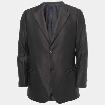 Pre Owned Armani Collezioni Black Textured Wool Single-Breasted Blazer XL