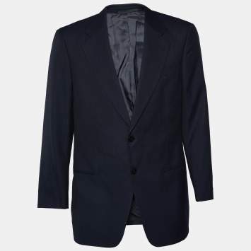 Pre Owned Armani Collezioni Navy Blue Patterned Wool & bamboo Blazer XL