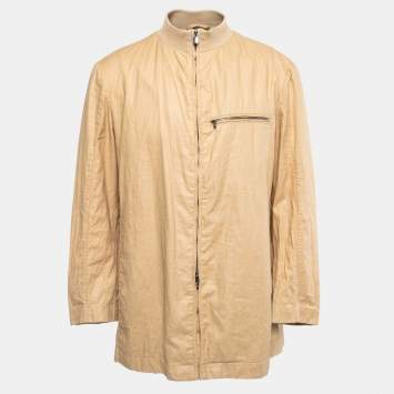 Pre Owned Armani Collezioni Beige Linen Zip Front Coat XXL