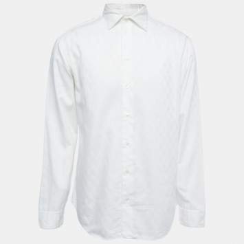 Pre Owned Armani Collezioni White Patterned Cotton Full Sleeve Shirt L