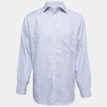 Pre Owned Armani Collezioni Blue Checked Cotton Button Front Full Sleeve Shirt M