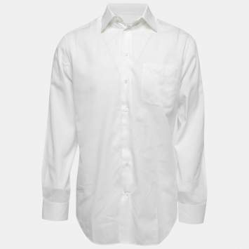 Pre Owned Armani Collezioni White Cotton Button Front Full Sleeve Shirt M