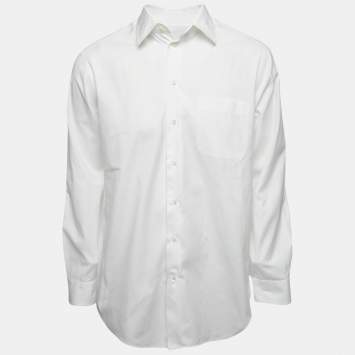 Pre Owned Armani Collezioni White Cotton Button Front Full Sleeve Shirt M