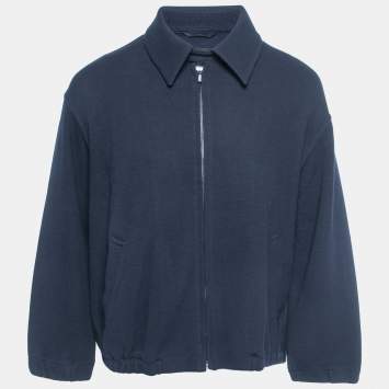 Pre Owned Armani Collezioni Navy Blue Wool & Acrylic Zip Front Jacket XXL