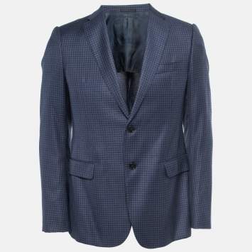 Pre Owned Armani Collezioni Navy Blue Checked Wool Single Breasted Blazer M