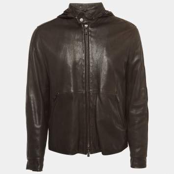 Pre Owned Armani Collezioni Brown Lambskin Leather Zip-Up Jacket S