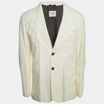 Pre Owned Armani Collezioni White Leather Buttoned Jacket XL