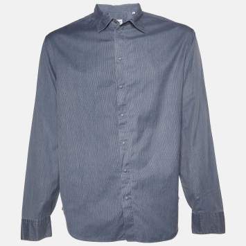 Pre Owned Armani Collezioni Blue Striped Cotton Long Sleeve Shirt XL