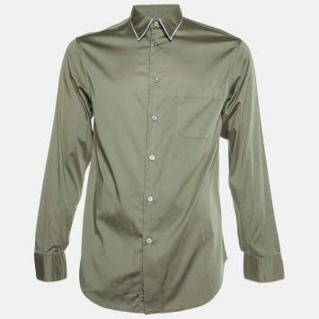 Pre Owned Armani Collezioni Khaki Green Cotton Long Sleeve Shirt M