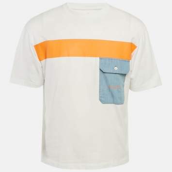 Pre Owned Armani Exchange White Cotton Knit Contrast Detail Oversized T-Shirt S