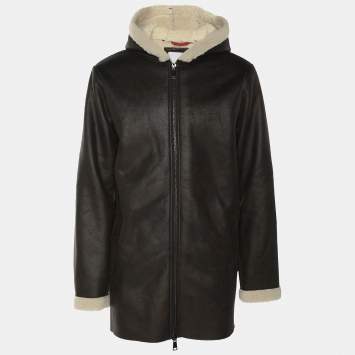 Atpco Brown Faux Leather Hoodie Jacket L