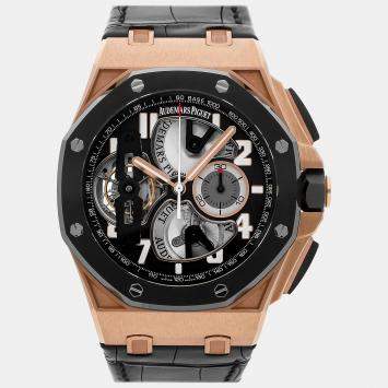 Pre Owned Audemars Piguet Black 18k Rose Gold Royal Oak Offshore Manual Winding Men's Wristwatch 44 mm