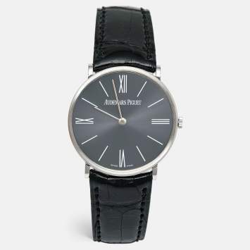 Pre Owned Audemars Piguet Grey Platinum Alligator Leather Jules Audemars 14667PT.OO.A001CR.01 Men's Wristwatch 32 mm