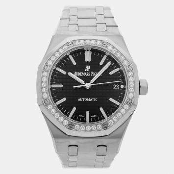 Pre Owned Pre-Owned Audemars Piguet Royal Oak 15451ST.ZZ.1256ST.01 Black Automatic Diamond Stainless Steel Men's Wristwatch 37 MM