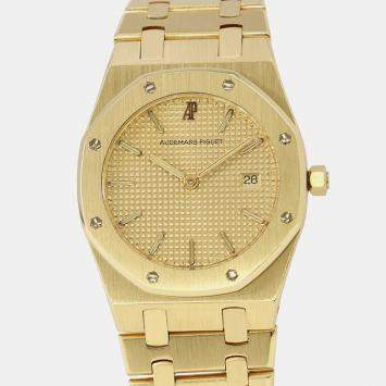 Pre Owned Audemars Piguet Royal Oak 56175BA.OO.0789BA.02 Quartz Champagne 18k Yellow Gold Men's Wristwatch 33 mm