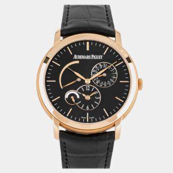 Pre Owned Pre-Owned Audemars Piguet Jules Audemars Dual Time 26380OR.OO.D002CR.01 Black Automatic 18k Rose Gold Men's Wristwatch 41 MM