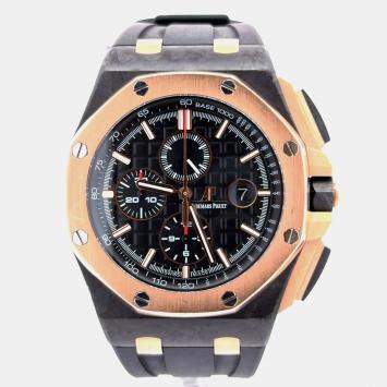 Pre Owned Audemars Piguet Royal Oak Offshore Chronograph 26406FR.OO.A002CA.01 Black Rose Gold, Rubber Men Wristwatch 44mm