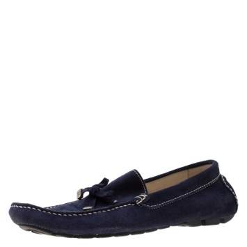 Pre Owned Baldinini Blue Suede Bow Loafers Size 41