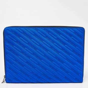 Pre Owned Balenciaga Blue Quilted Nylon Explorer Laptop Case