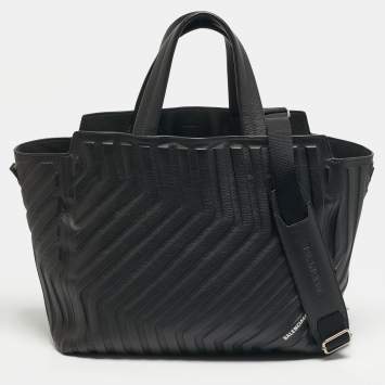 Pre Owned Balenciaga Car East West M Black Embossed Leather Tote