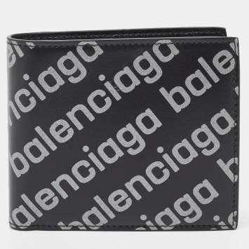 Pre Owned Balenciaga Black/Grey Leather Logo Bifold Wallet